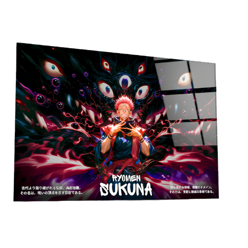 Ryomen Sukuna Cursed Energy Anime Glass Poster | Anime Glass Wall Art