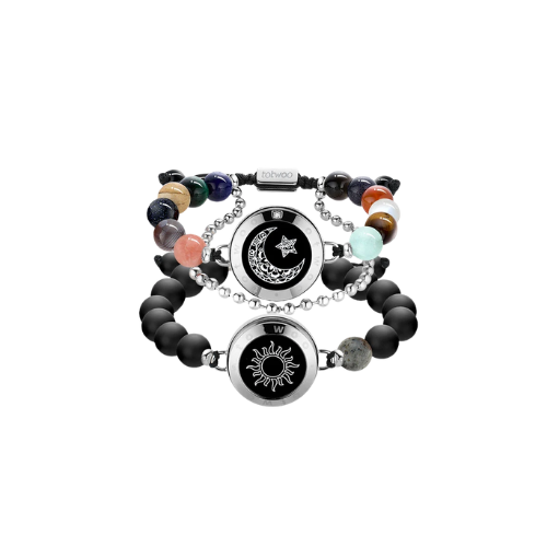 Sun & Moon Celestial Touch Bracelets with 13 Natural Stone Beads
