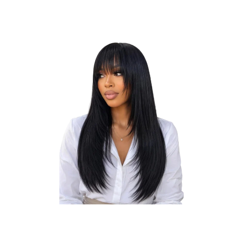 Sunber Glueless Minimalist Lace Wig Layered Yaki Straight Wig with Wispy Bangs