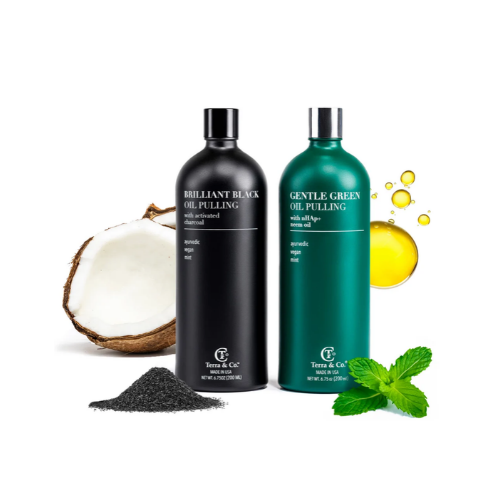 Terra & Co.® Oil Pulling Bundle Gentle Green + Brilliant Black Ayurvedic Detox, Enamel Protection & Whitening