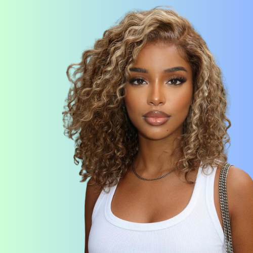 UNice 7x5 Bye-Bye Slip Lace Honey Blonde Highlights Voluminous Curly Bob Wig