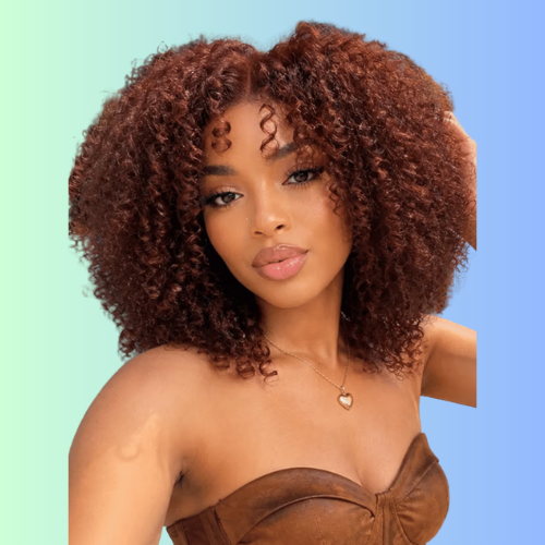 UNice 7x5 Bye-Bye Slip Wig Glueless Lace Sunset Afro Kinky Curly & Jerry Curly for Reddish Brown Drawstring Wig 100% Human Hair & Heat-Friendly