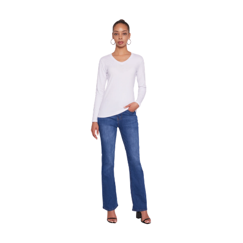 V-Neck Long Sleeve Solid T-Shirt - white