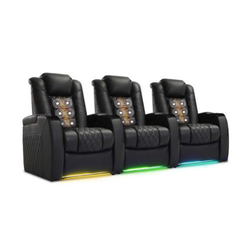Weilianda FortLux Massage Series Custom 3-Seater Home Theater Recliners | 3-Level Massage, Top-Grain Leather, Zero Gravity
