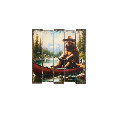 Woodland Bear Plank Wall Art – Rustic Decor for Nature Lovers